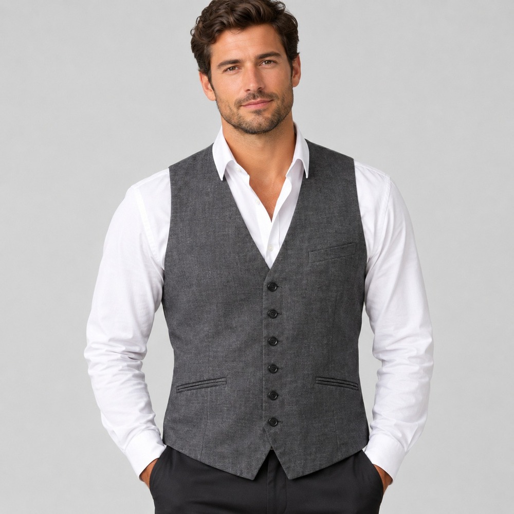 H&M Waistcoat Vest Mens 34R Grey Slim Fit Formal Suit Wedding Business Grad Work